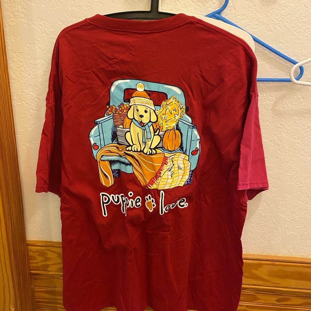 Puppie Love Fall T-Shirt Burgundy New